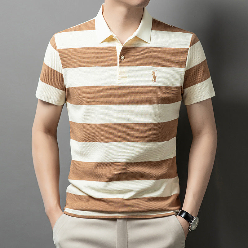 luu492-New summer men's striped embroidered polo shirt