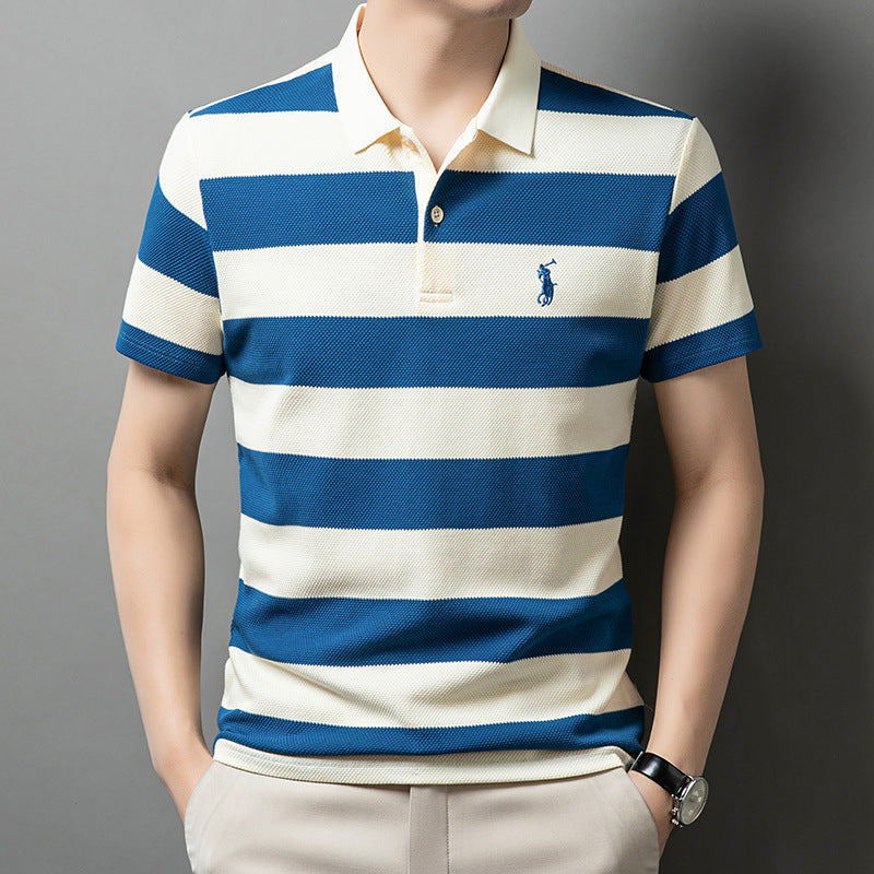 luu492-New summer men's striped embroidered polo shirt