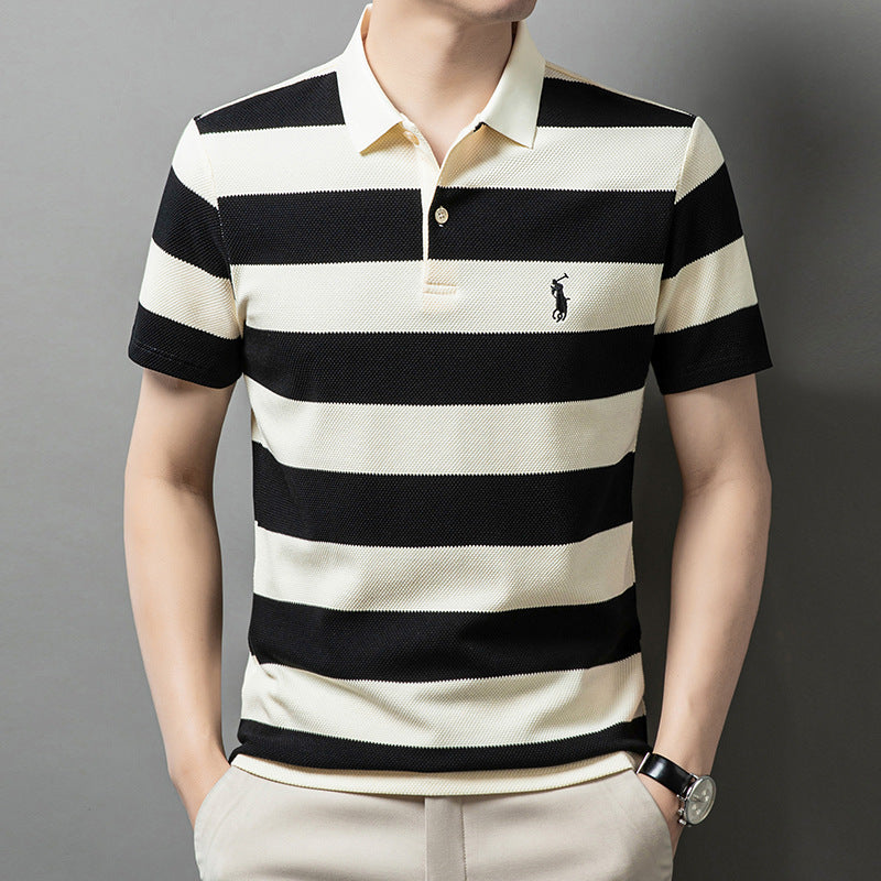 luu492-New summer men's striped embroidered polo shirt