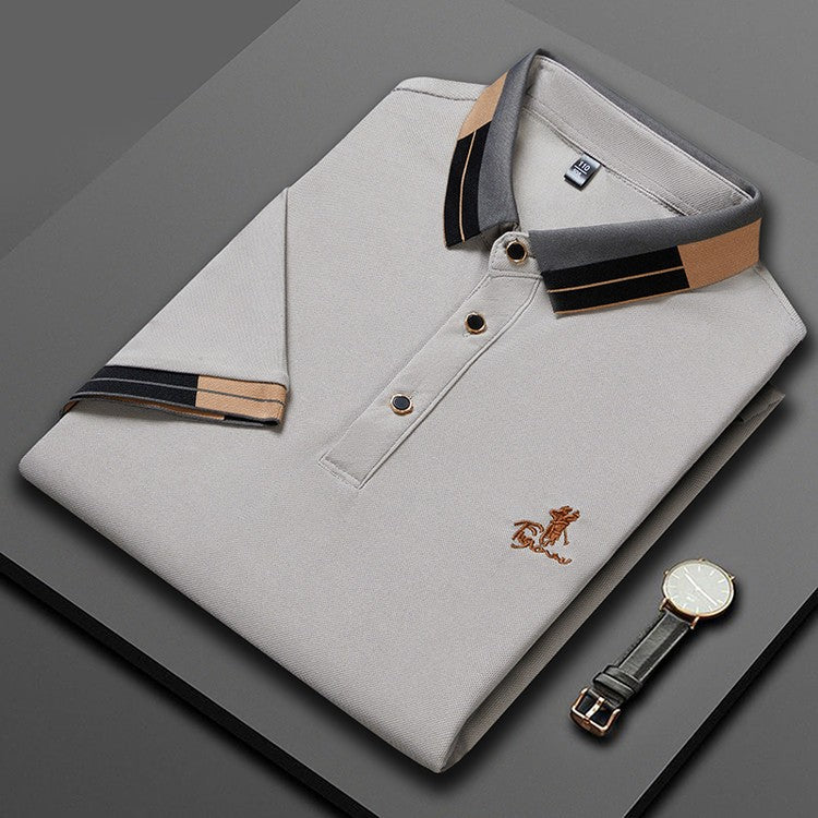 Men's embroidered business casual short-sleeved polo shirt