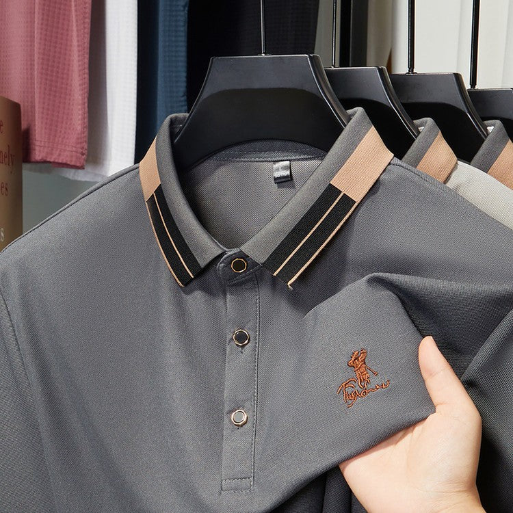 Men's embroidered business casual short-sleeved polo shirt