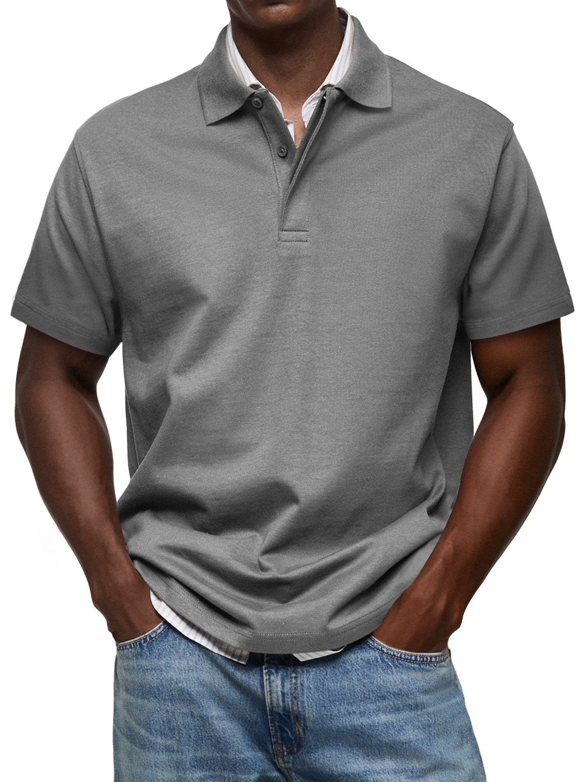Men's Casual Lapel Button Up Comfortable Short Sleeve POLO Shirt