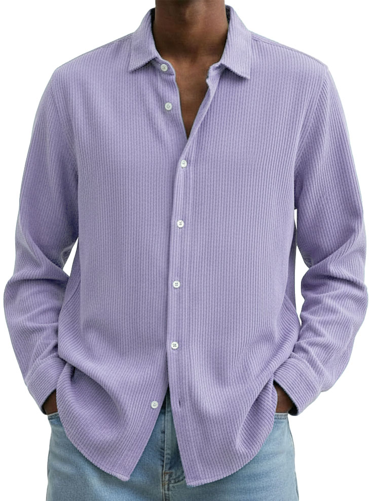 Men's Clothing Fashionable Casual Corduroy Fabric Lapel Long-sleeved Shirt