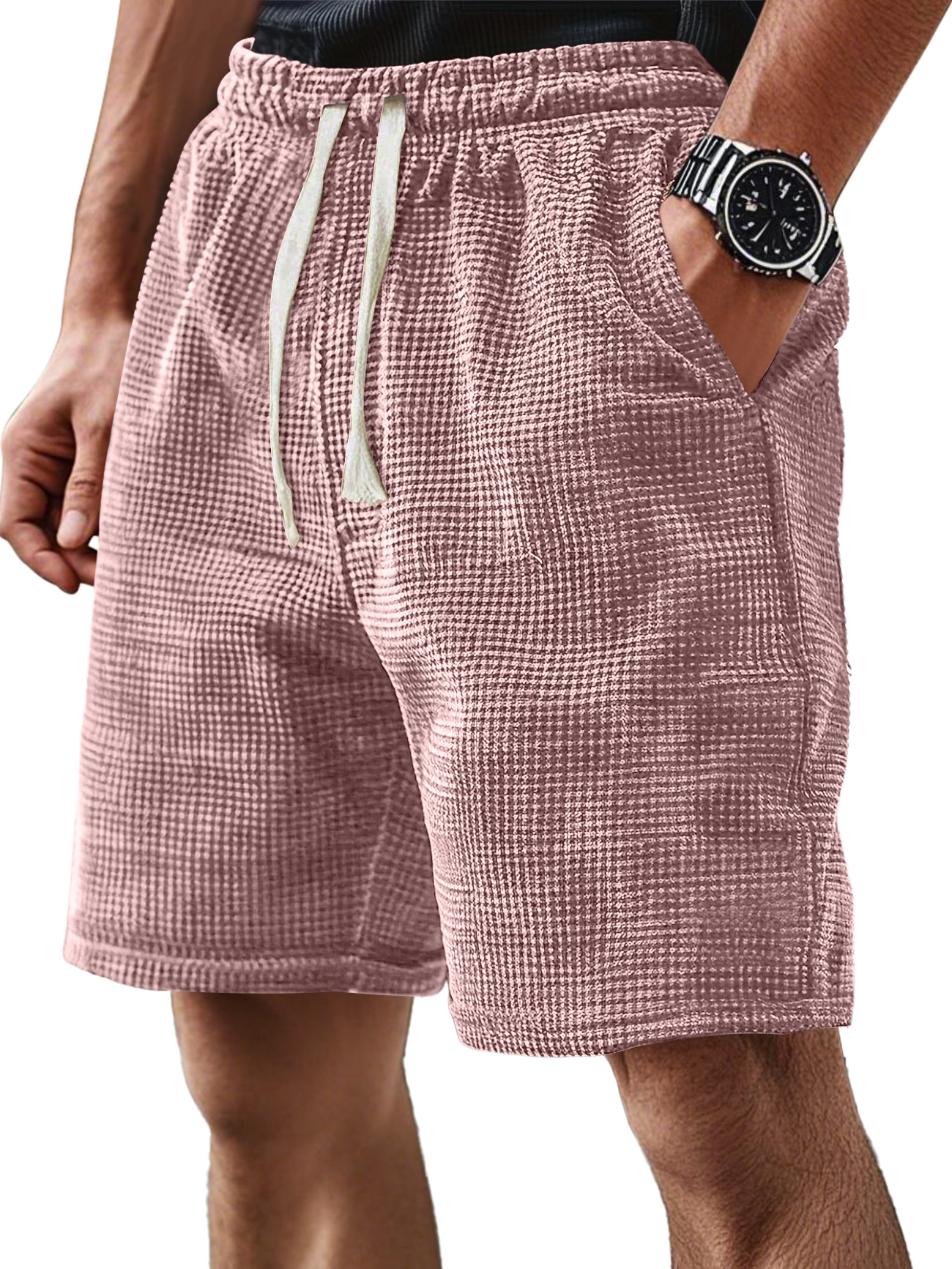 Men's Everyday Corduroy Waffle Elastic Waist Comfort Shorts