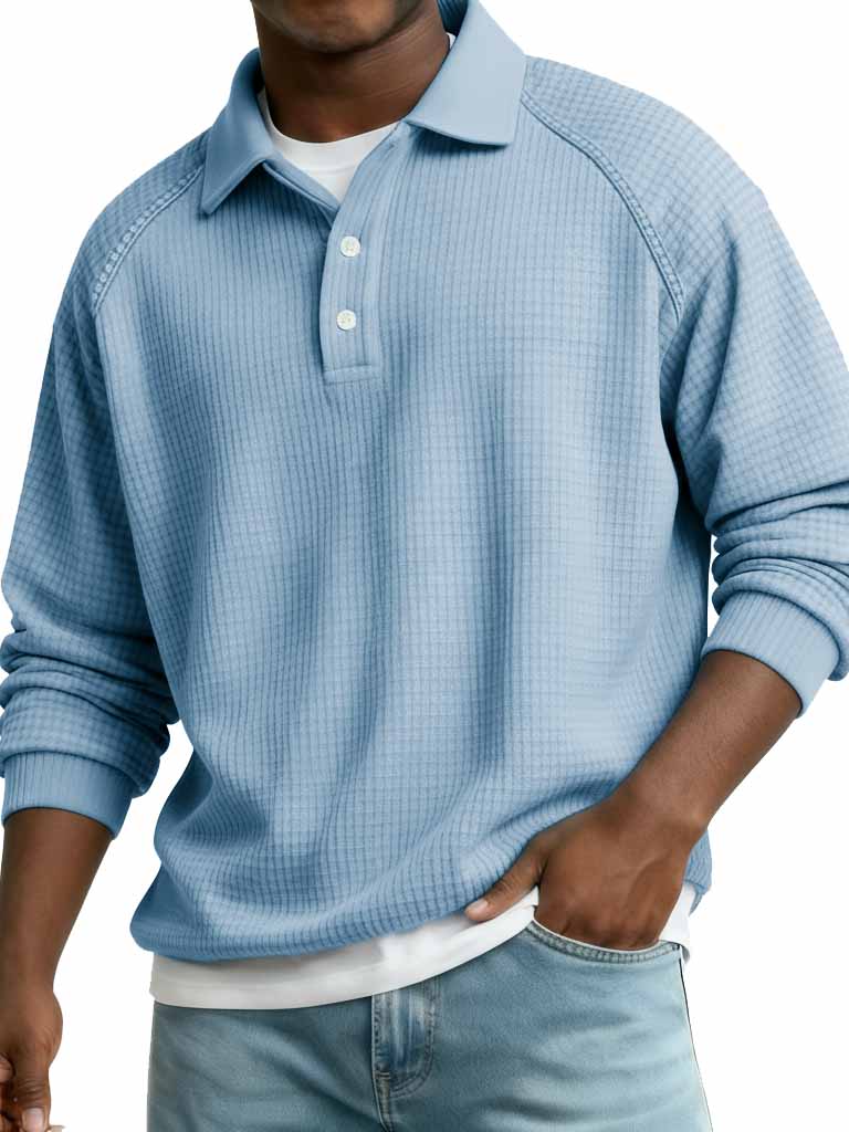 Men's Fashionable Casual Waffle Gown with Raglan Sleeves and Polo Shirt