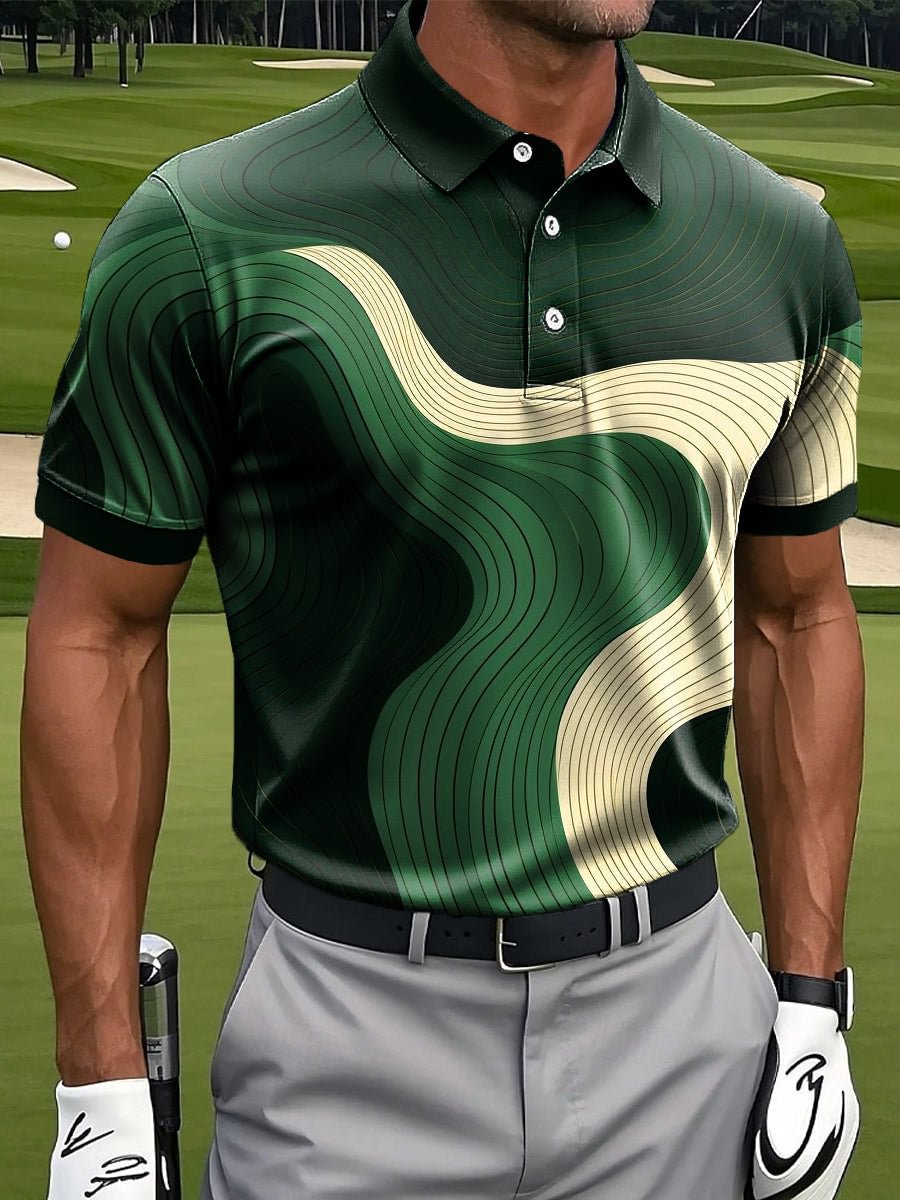 Men's Retro Art Line Ripple Print Casual Business Polo Shirt