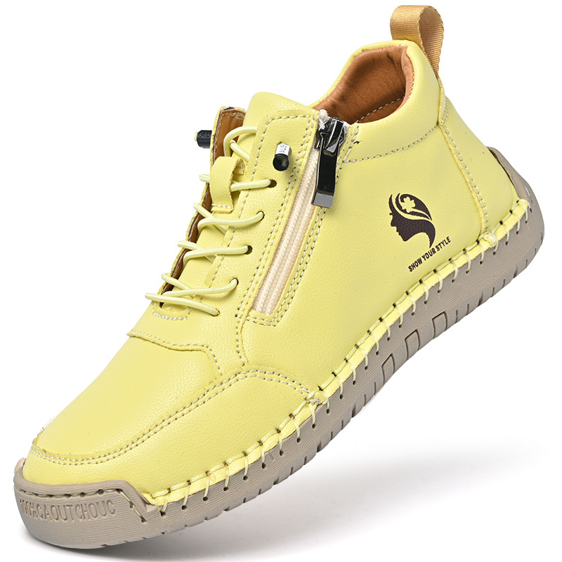 Casual Calfskin Sneakers, Wide Toe Box, Breathable for All-day Comfort, No-tie Laces for Easy Wear
