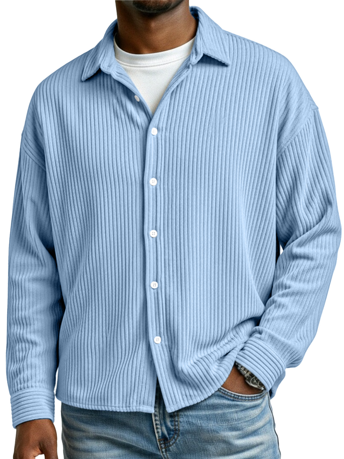 Men's Casual Simple Corduroy Long Sleeve Shirt