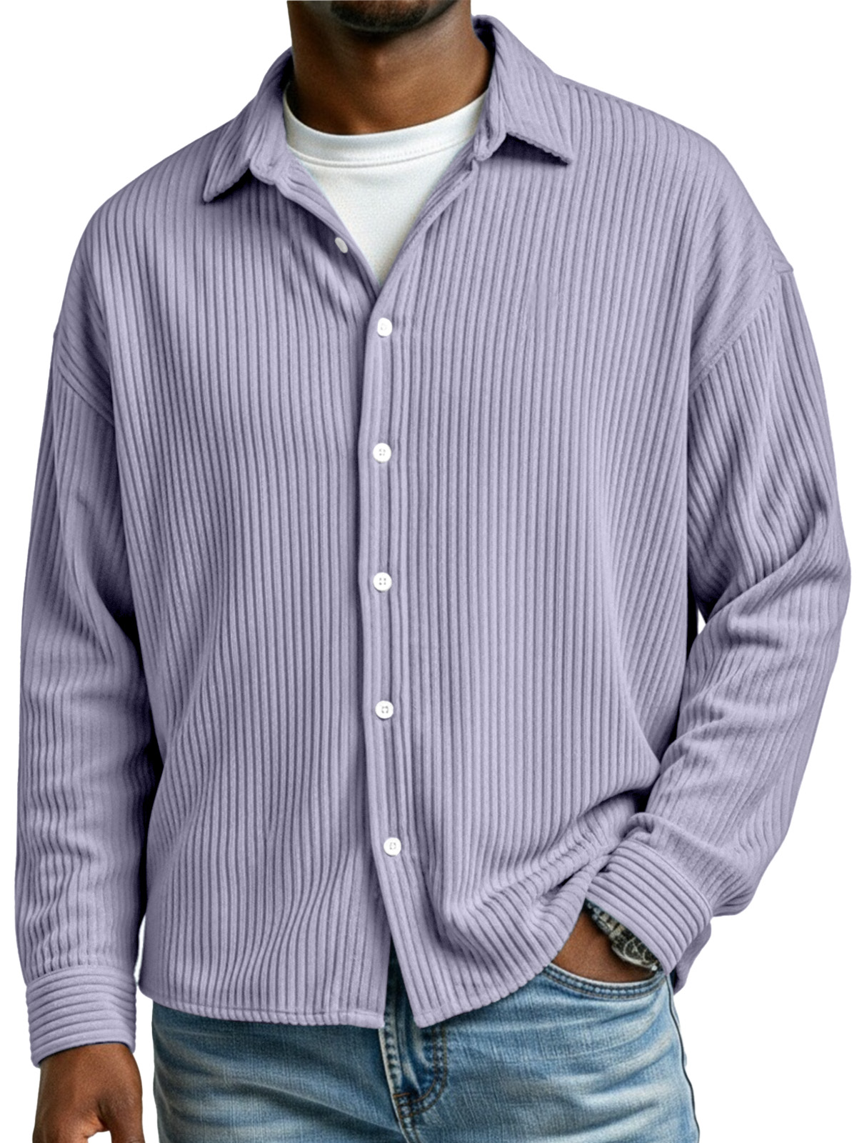 Men's Casual Simple Corduroy Long Sleeve Shirt