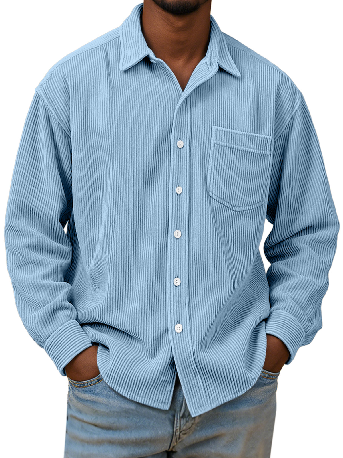 Men's Casual Simple Solid Color Corduroy Long Sleeve Shirt