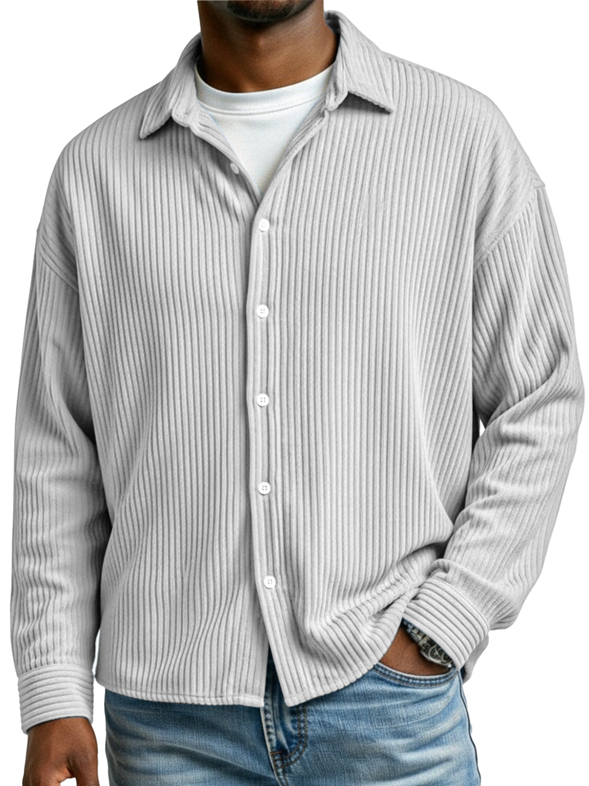 Men's Casual Simple Corduroy Long Sleeve Shirt
