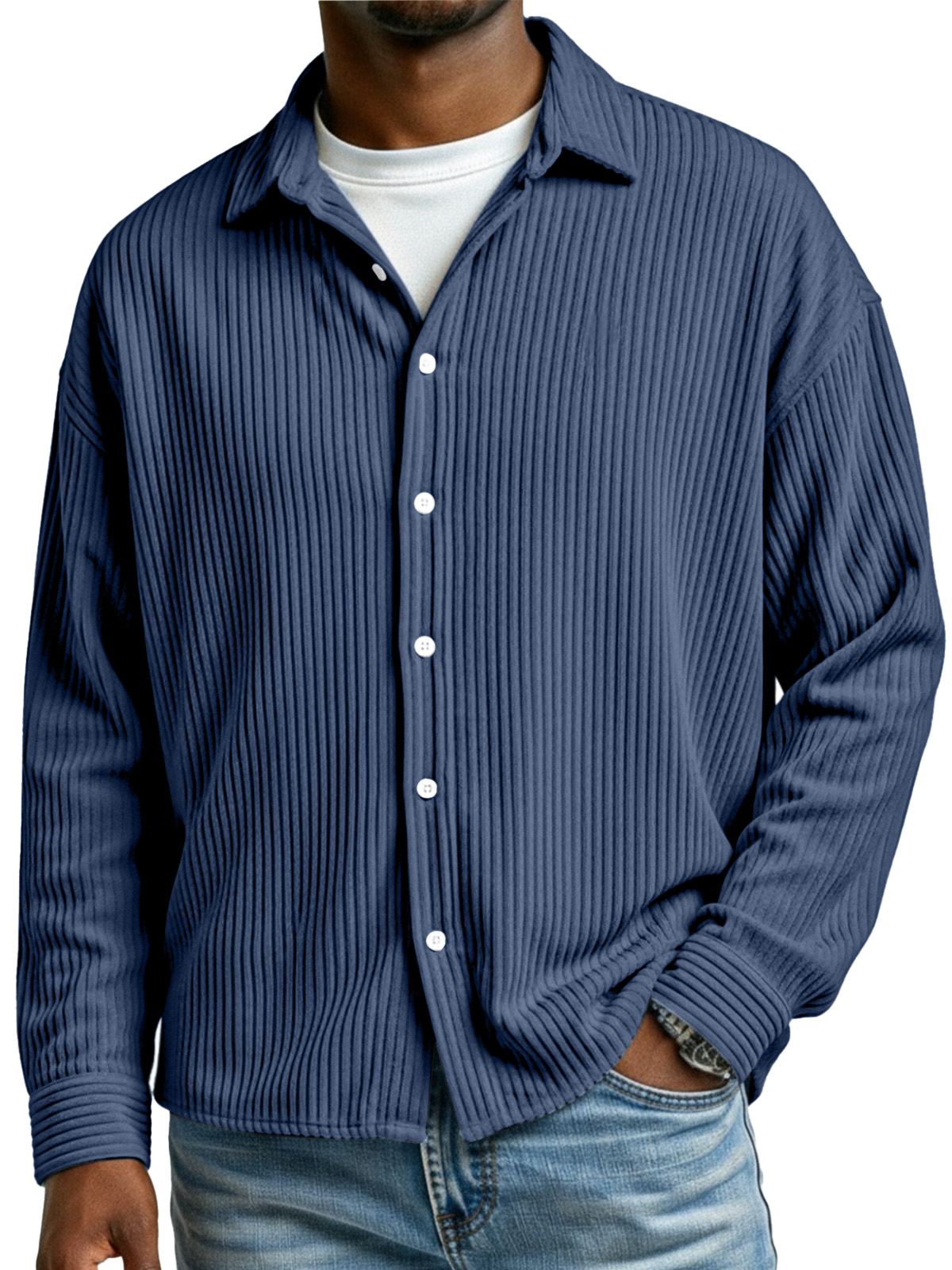 Men's Casual Simple Corduroy Long Sleeve Shirt