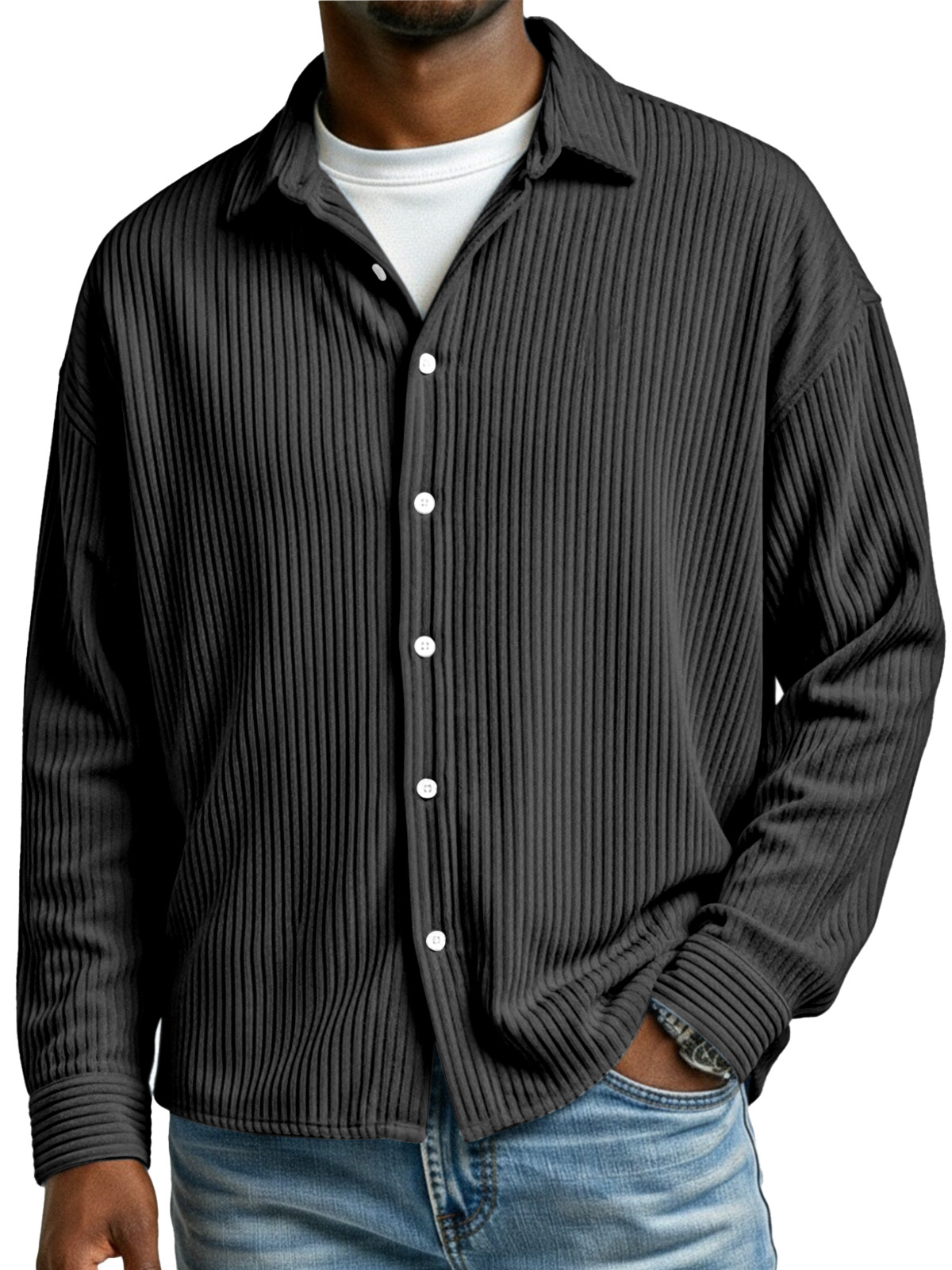 Men's Casual Simple Corduroy Long Sleeve Shirt
