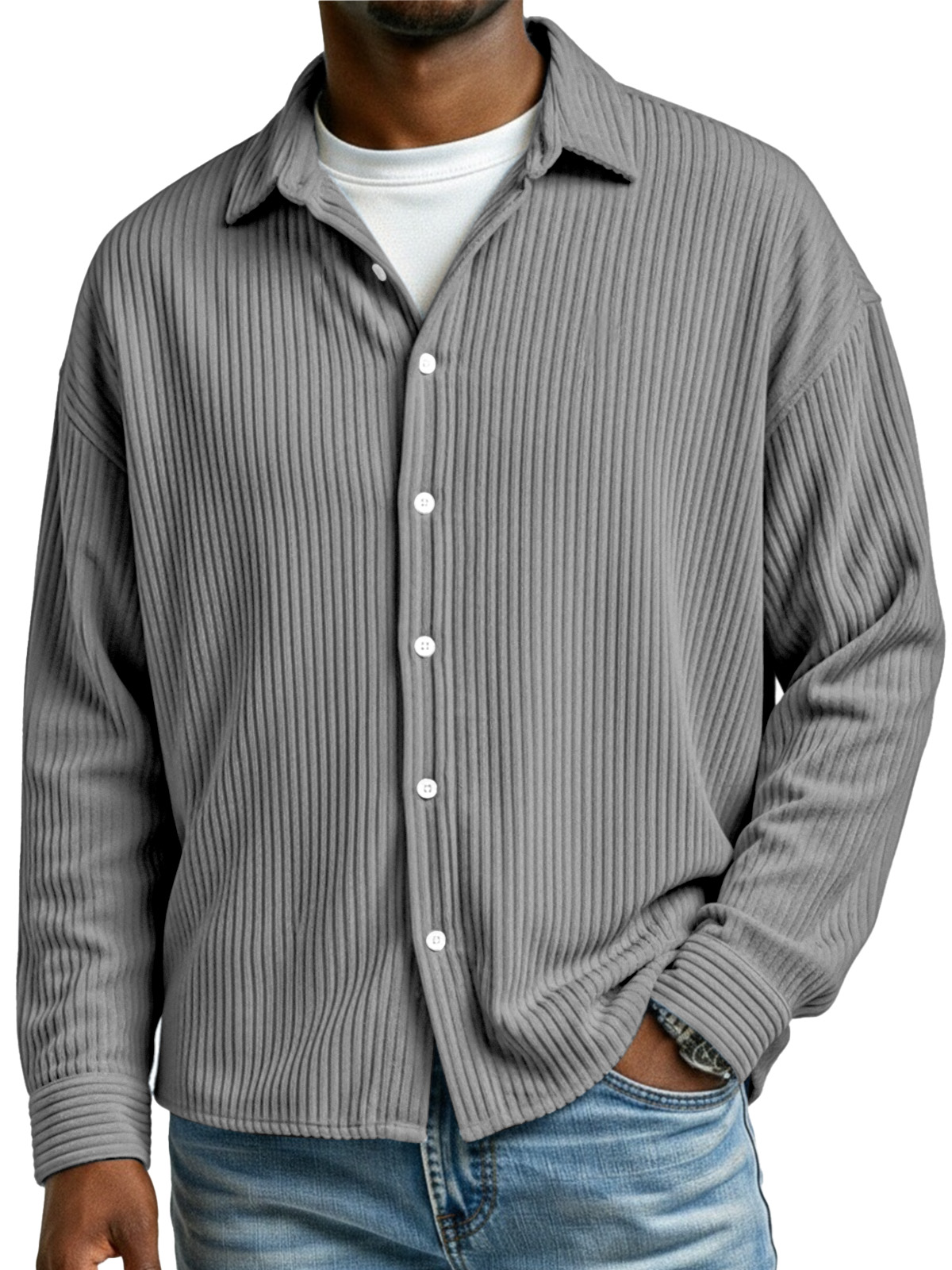 Men's Casual Simple Corduroy Long Sleeve Shirt