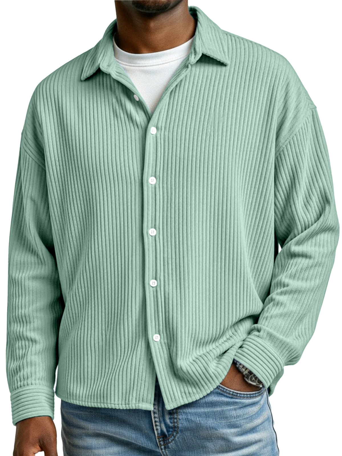 Men's Casual Simple Corduroy Long Sleeve Shirt
