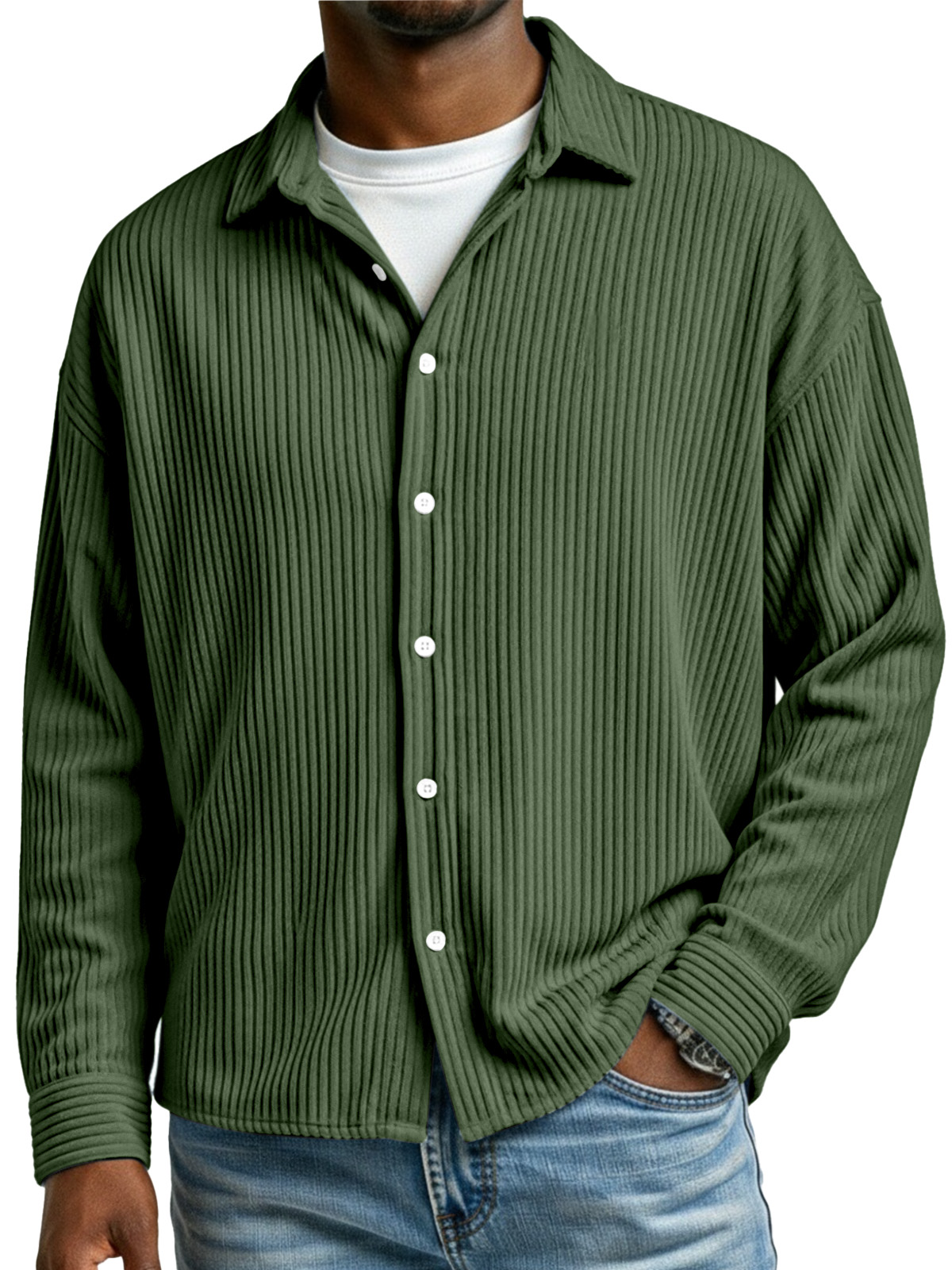 Men's Casual Simple Corduroy Long Sleeve Shirt