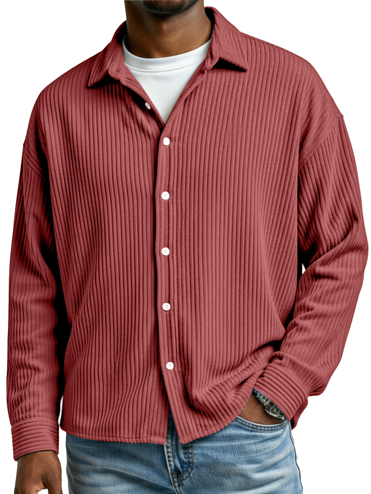 Men's Casual Simple Corduroy Long Sleeve Shirt