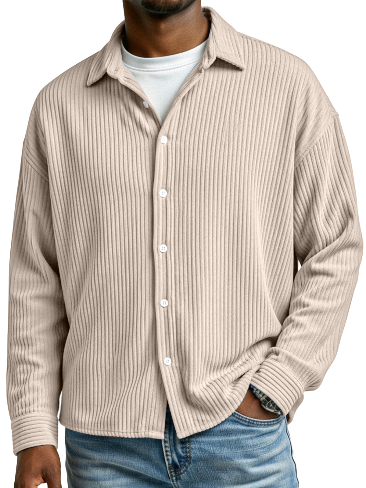 Men's Casual Simple Corduroy Long Sleeve Shirt