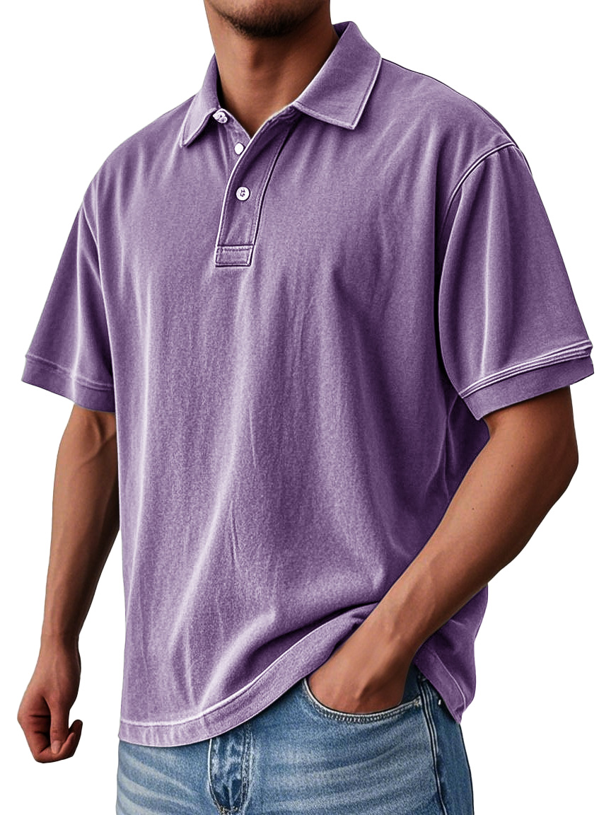 Men's Fashion Casual Vintage Washed Short-sleeved Lapel Polo Shirt
