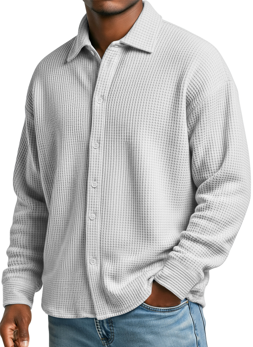 Men's Simple Waffle Texture Casual Loose Long-sleeved Shirt