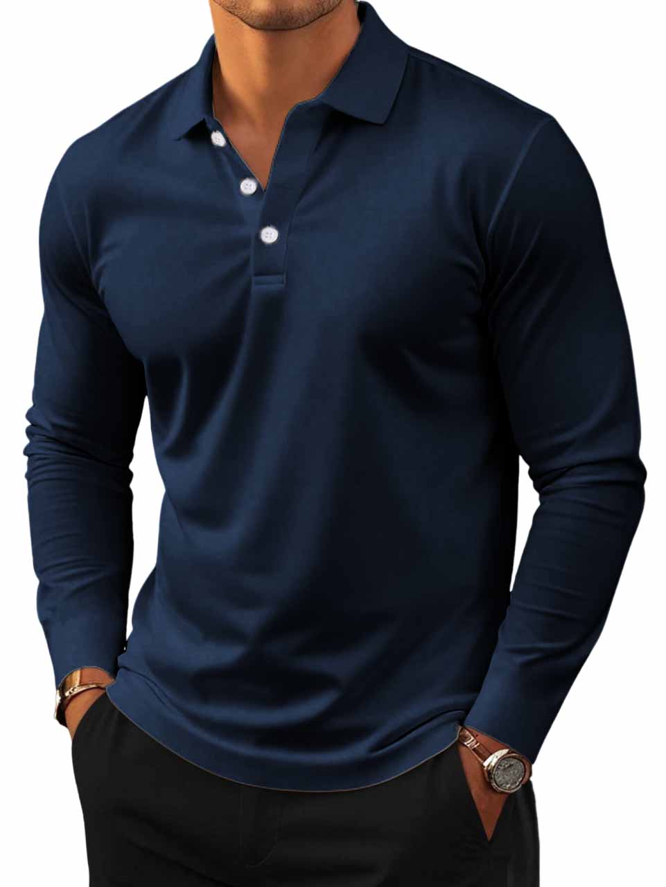 Men's Simple Lapel Long Sleeve Polo Shirt