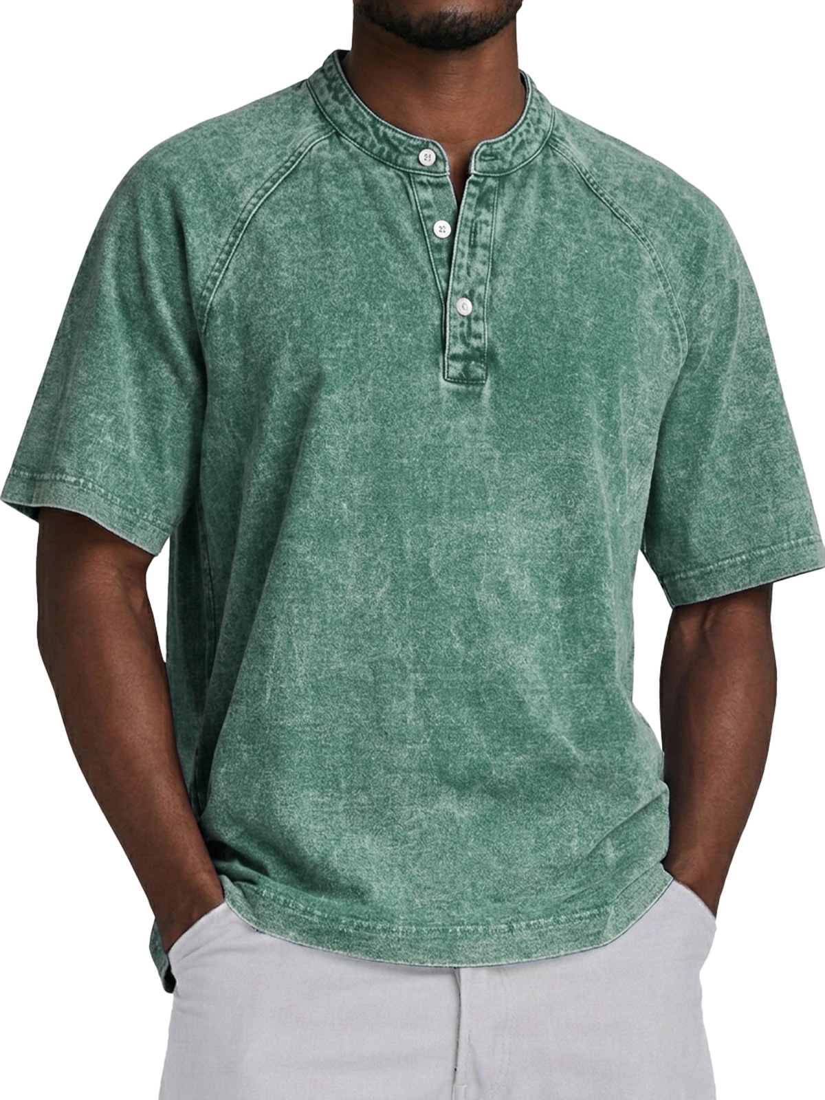 Men's Retro Raglan Collar Button Casual Short Sleeve Henley Shirt