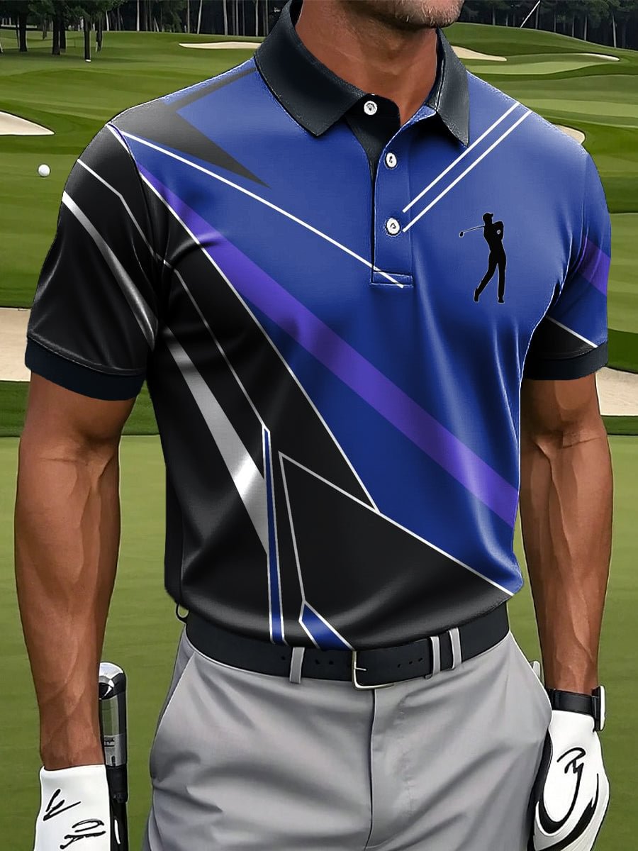 Men's Retro Art Line Ripple Print Casual Business Polo Shirt