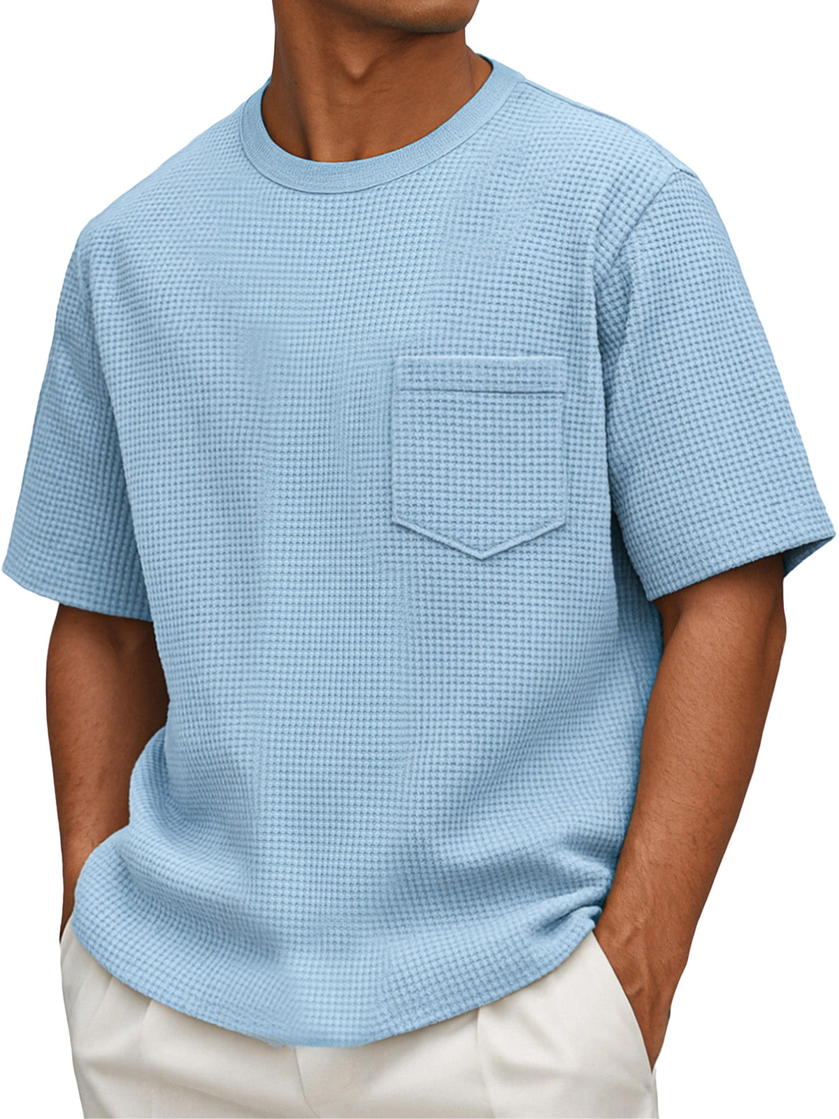 Men's Casual Simple Waffle Short Sleeve Round Neck T