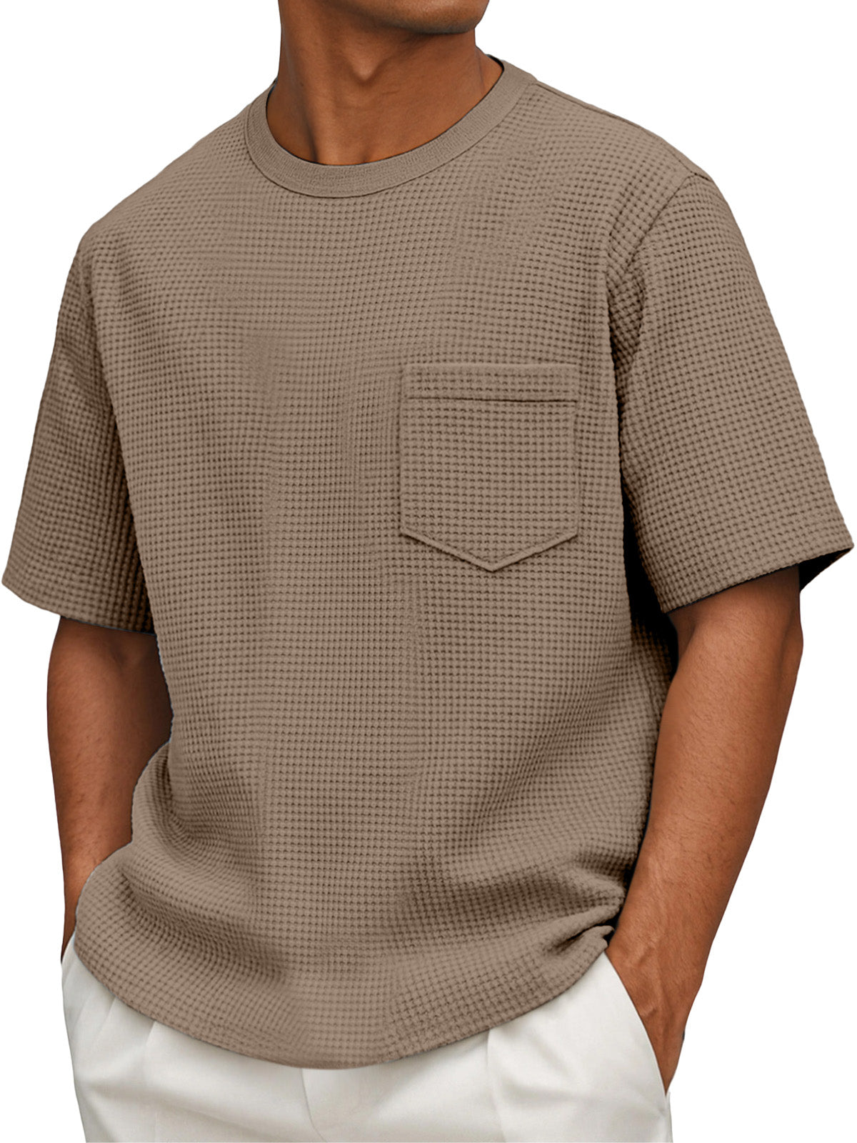 Men's Casual Simple Waffle Short Sleeve Round Neck T