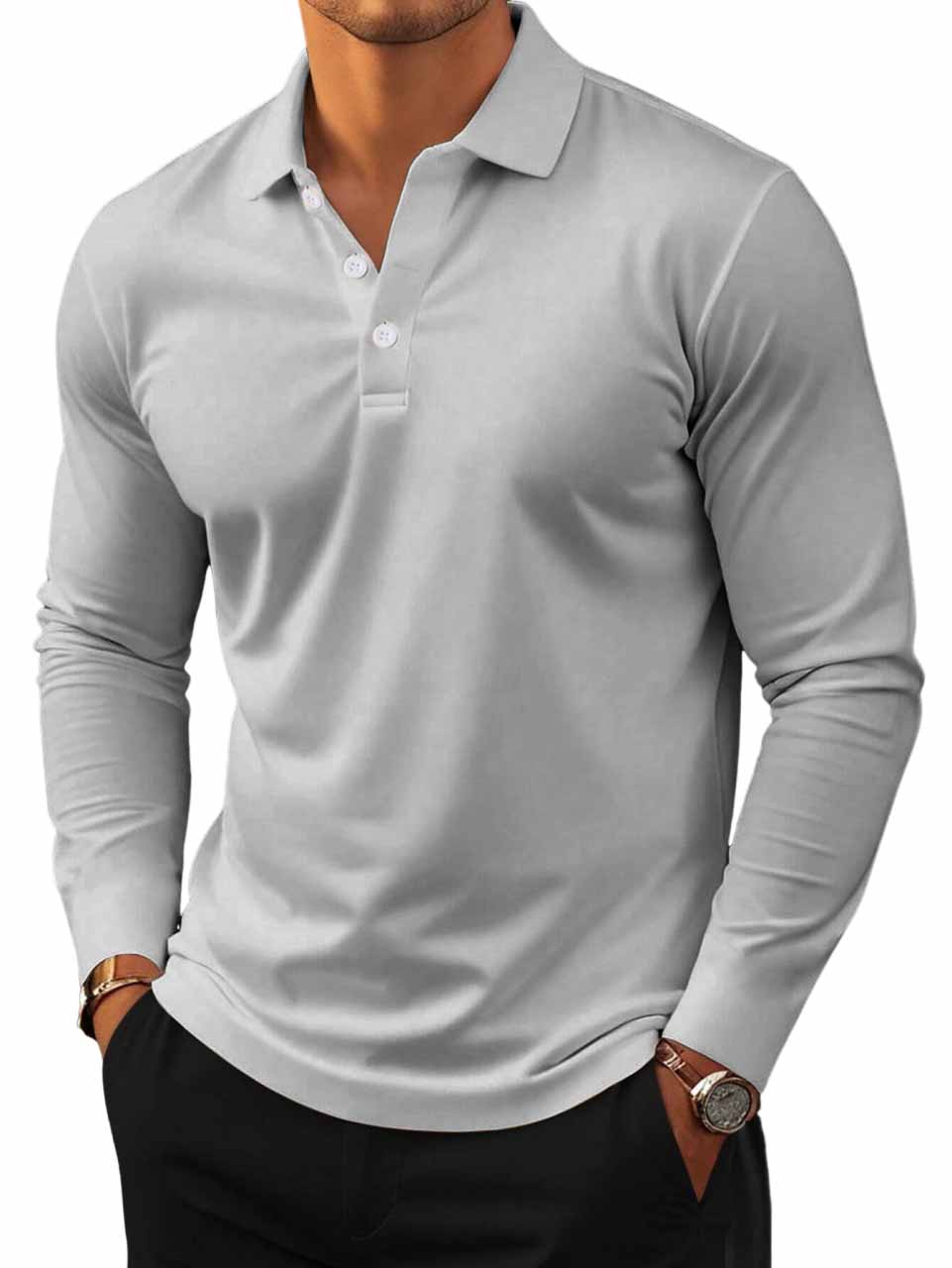 Men's Simple Lapel Long Sleeve Polo Shirt