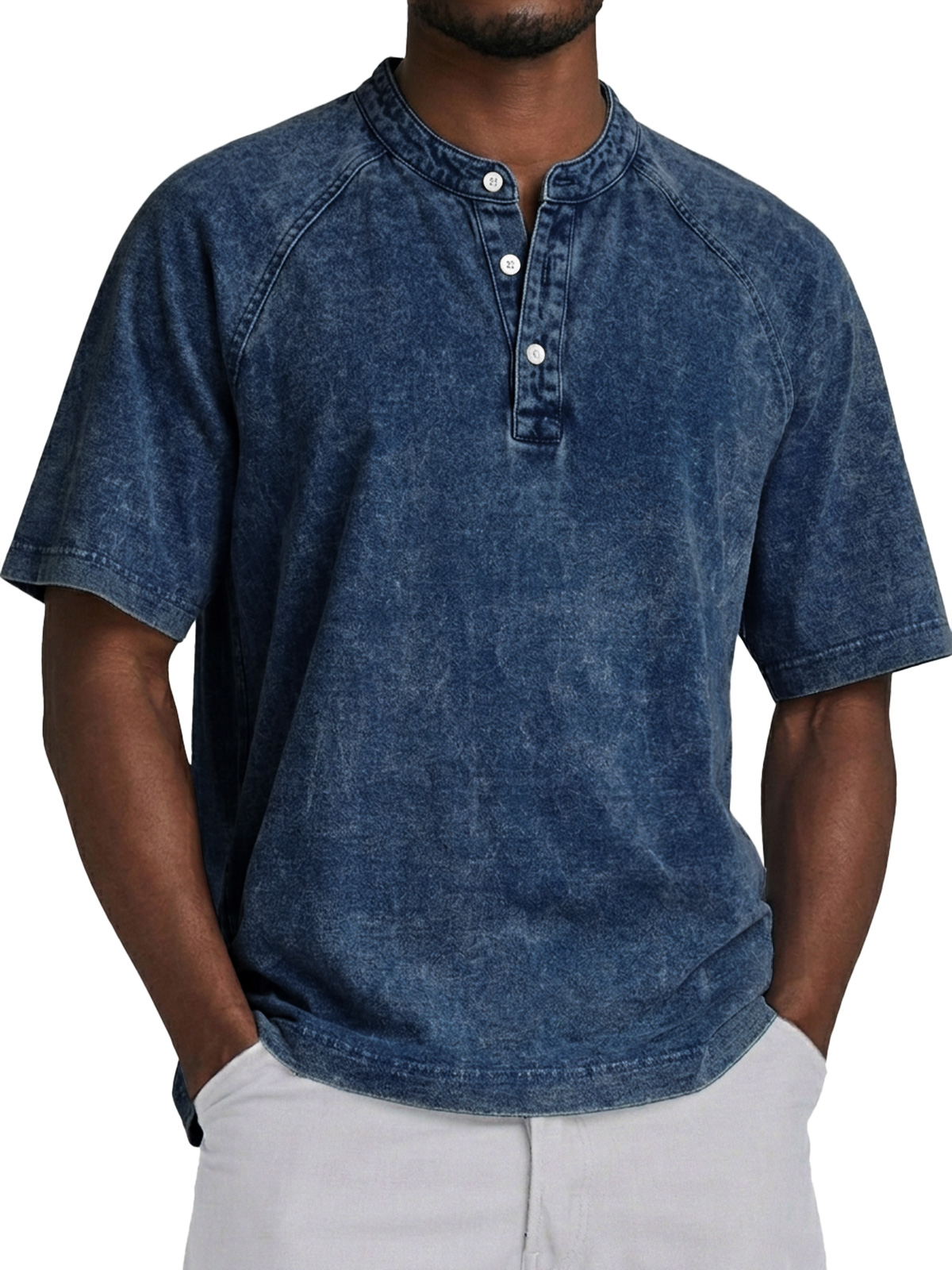 Men's Retro Raglan Collar Button Casual Short Sleeve Henley Shirt