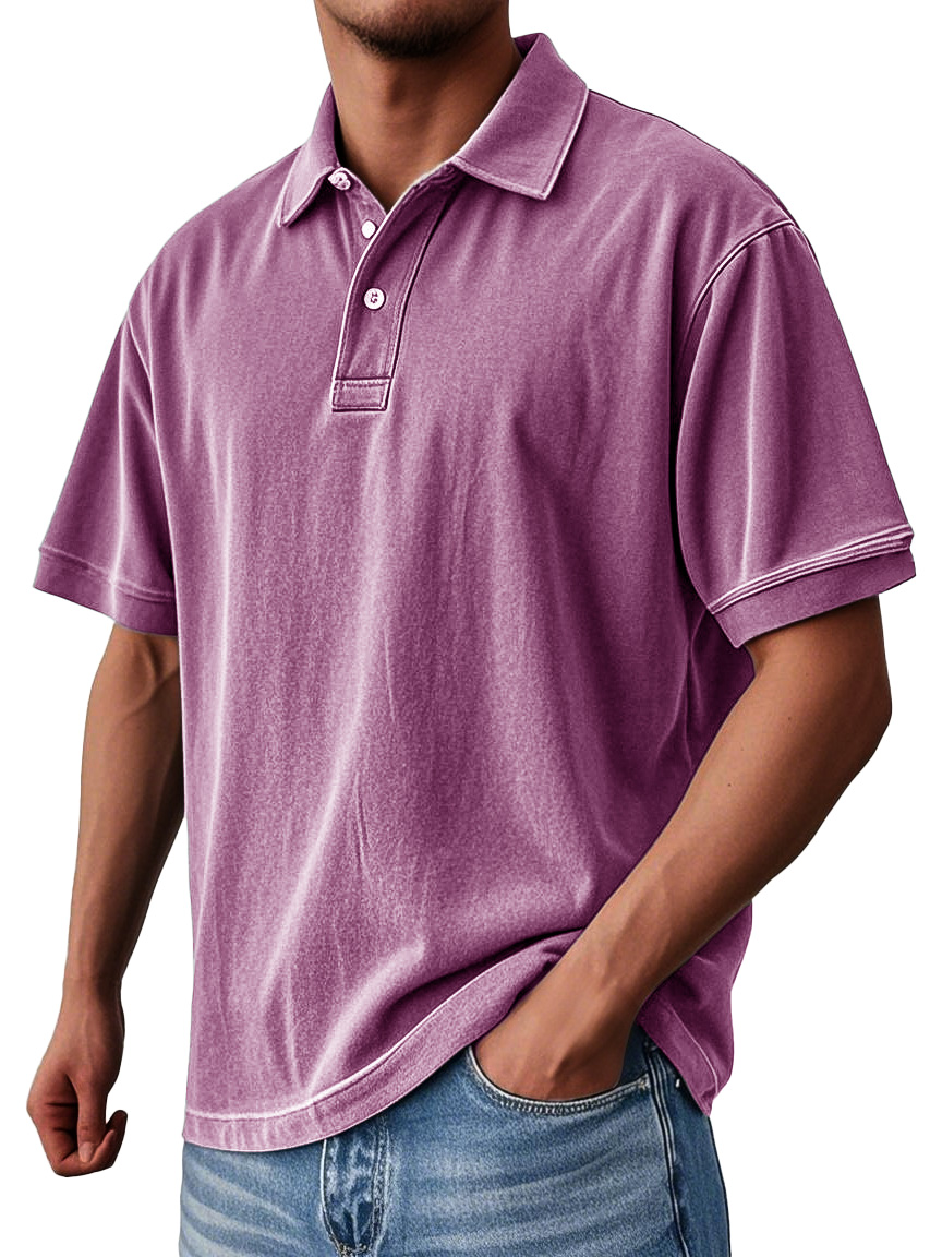 Men's Fashion Casual Vintage Washed Short-sleeved Lapel Polo Shirt