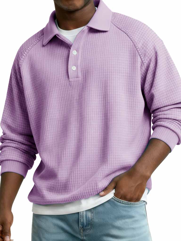 Men's Fashionable Casual Waffle Gown with Raglan Sleeves and Polo Shirt