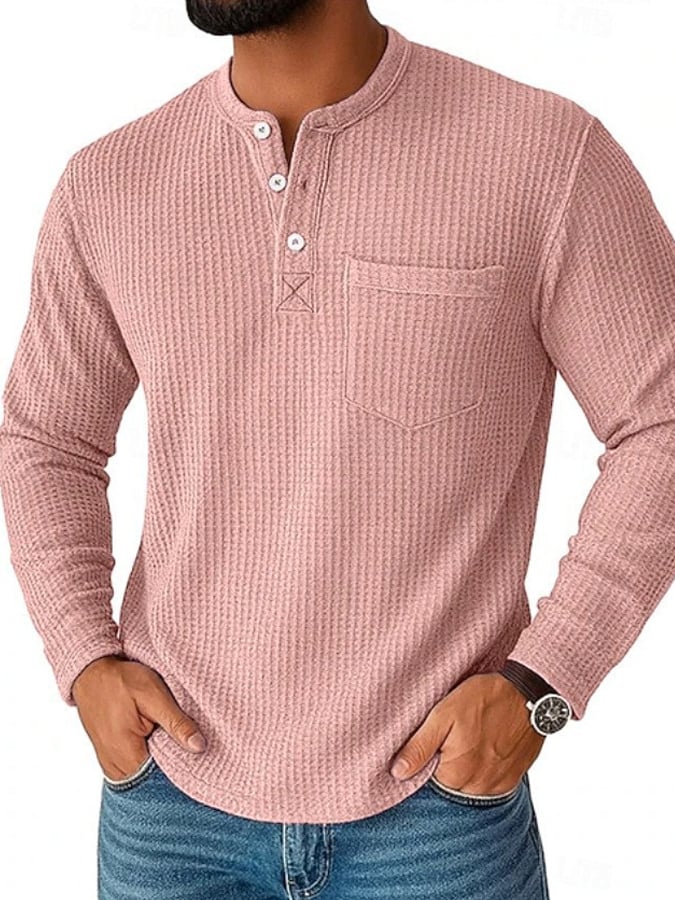 Men's Vintage Basic Waffle Long Sleeve Henley