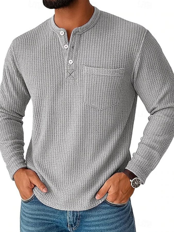 Men's Vintage Basic Waffle Long Sleeve Henley