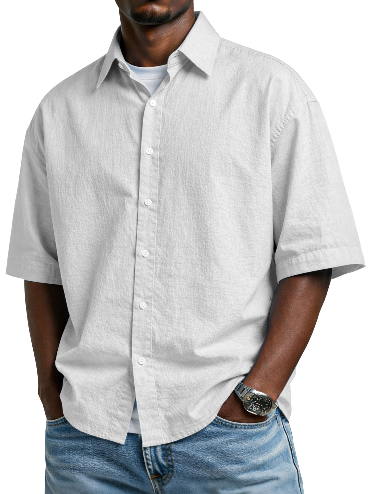 Men's Simple And Comfortable Cotton Button-down Short-sleeved Shirt