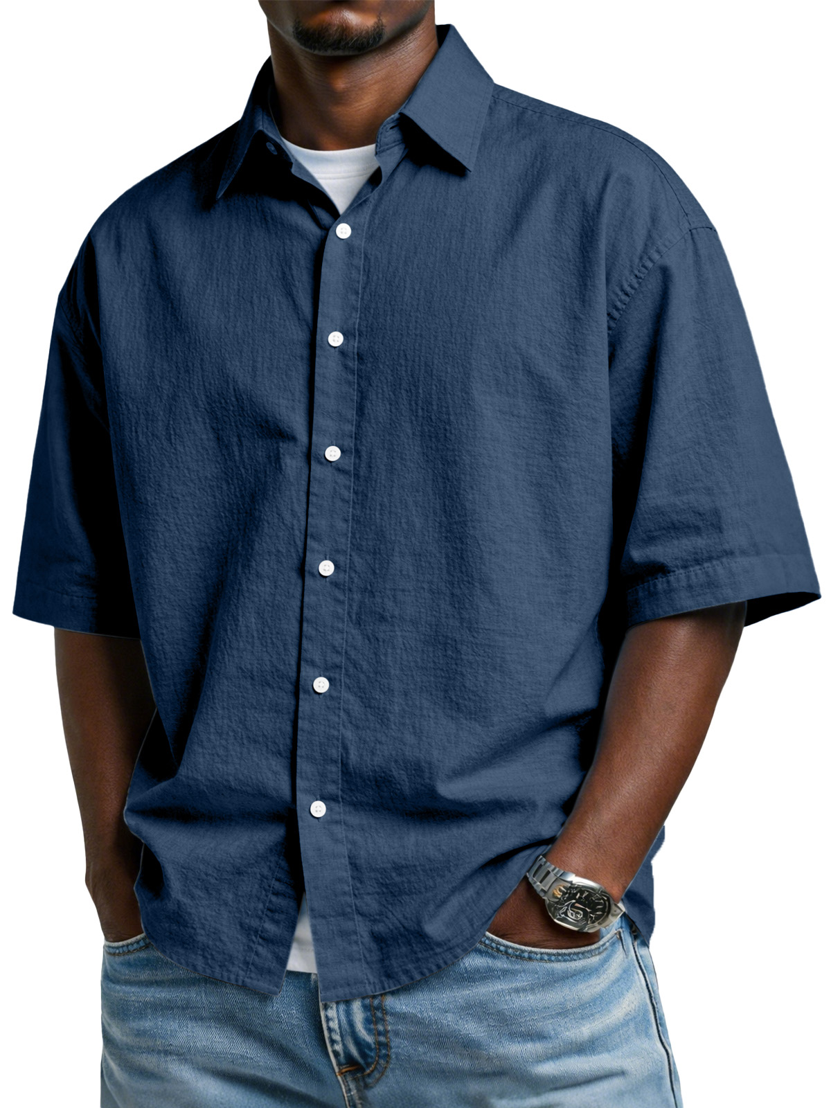 Men's Simple And Comfortable Cotton Button-down Short-sleeved Shirt