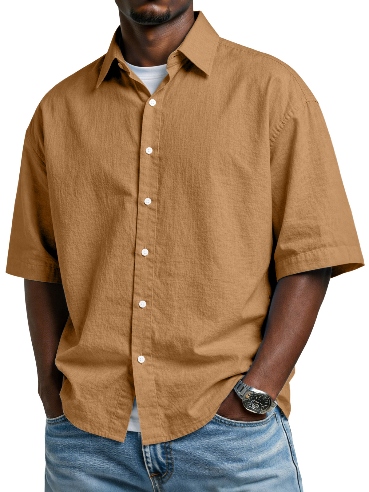 Men's Simple And Comfortable Cotton Button-down Short-sleeved Shirt