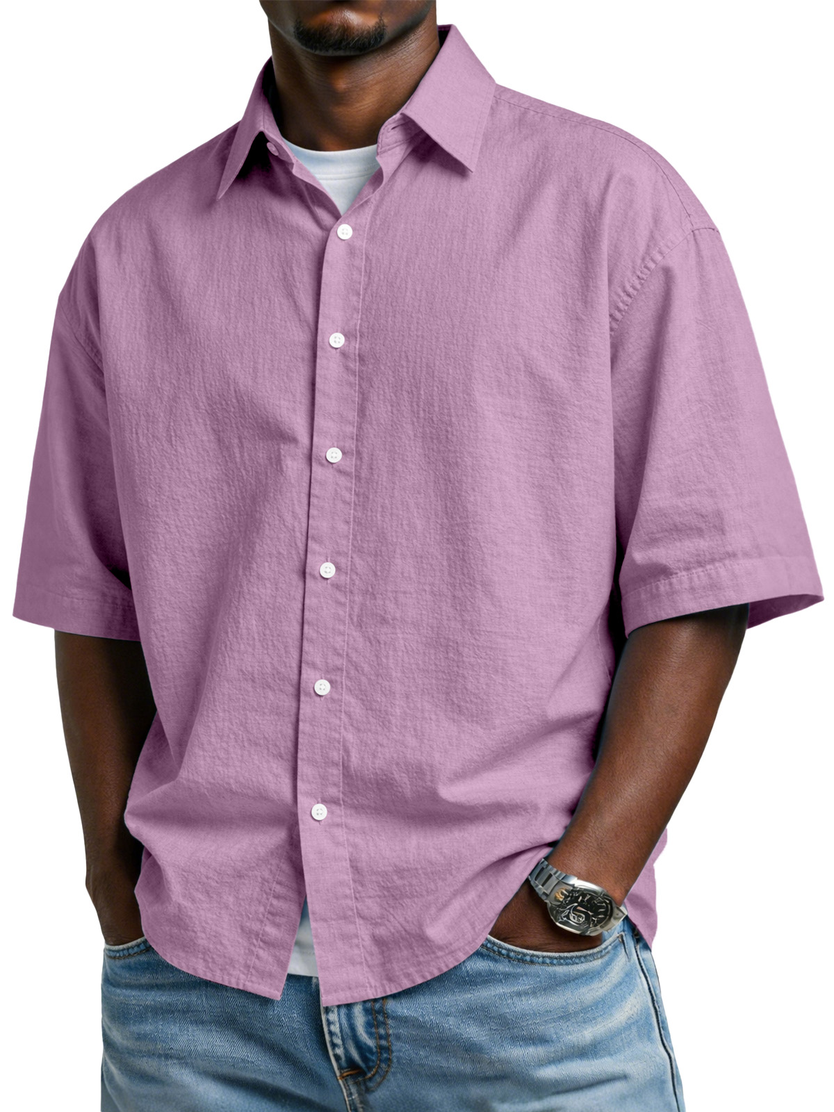 Men's Simple And Comfortable Cotton Button-down Short-sleeved Shirt