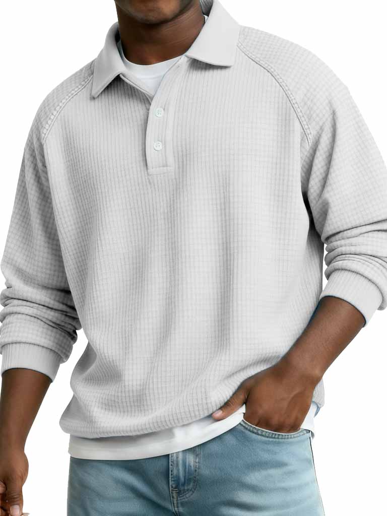 Men's Fashionable Casual Waffle Gown with Raglan Sleeves and Polo Shirt