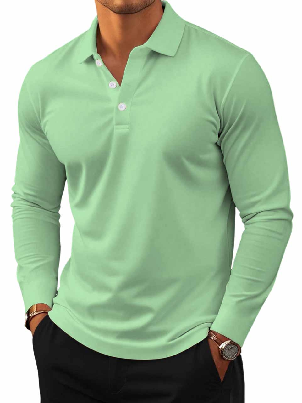 Men's Simple Lapel Long Sleeve Polo Shirt