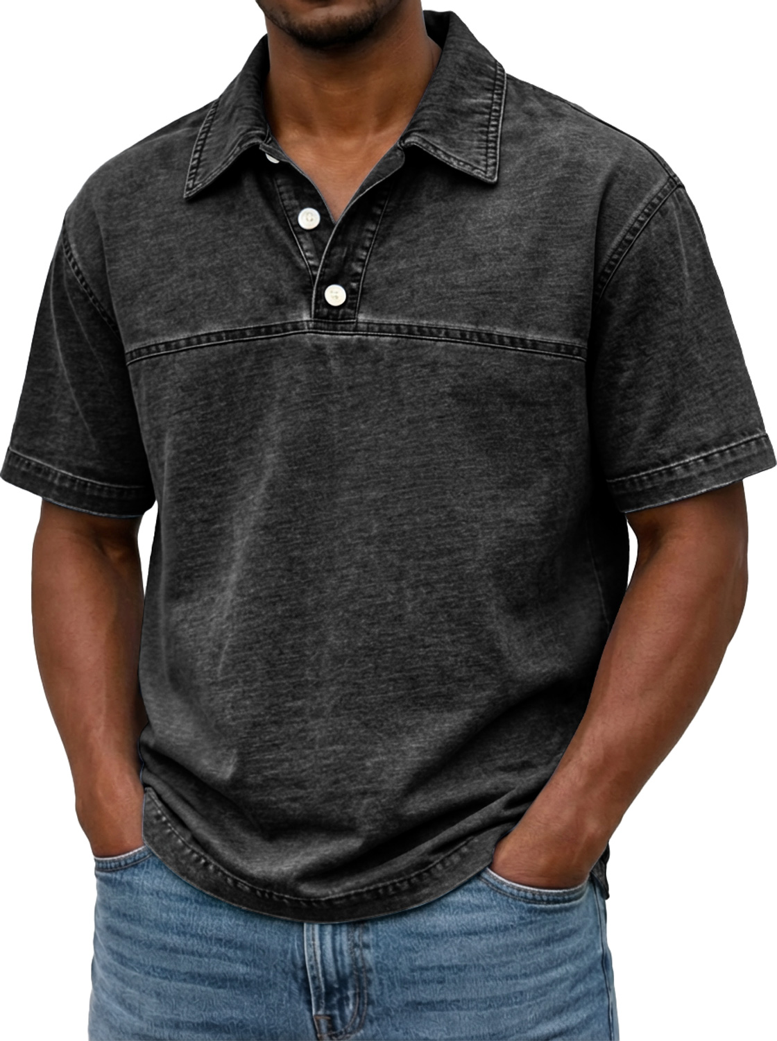 Men's Vintage-style Short-sleeved Polo Shirt With Contrasting Stitching Design