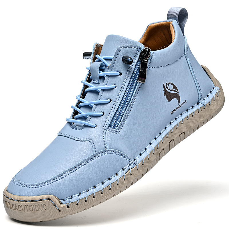 Casual Calfskin Sneakers, Wide Toe Box, Breathable for All-day Comfort, No-tie Laces for Easy Wear