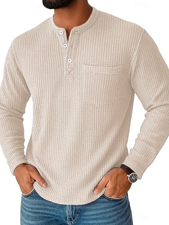 Men's Vintage Basic Waffle Long Sleeve Henley