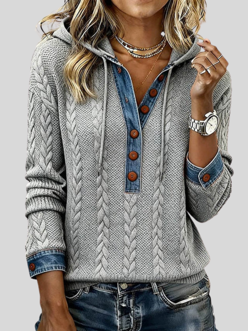 Norissea™ | Button-Front Knit Hoodie Pullover