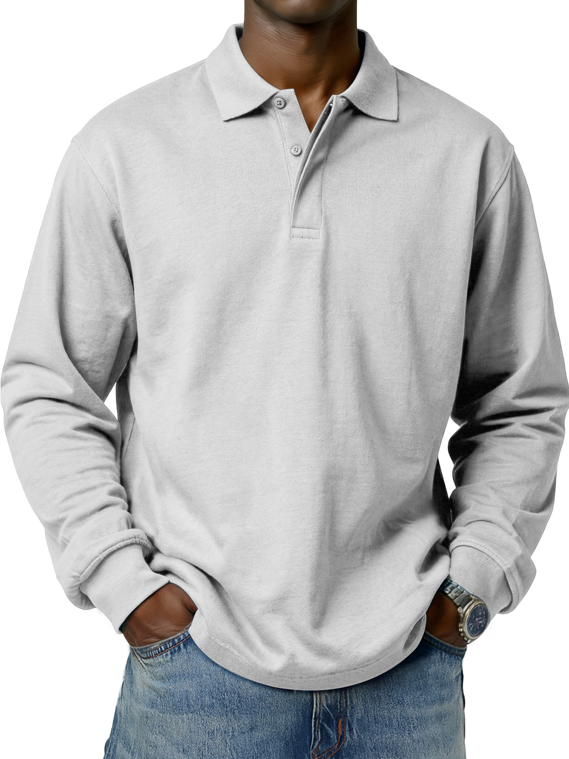 Men's Comfortable and Simple Double-Layer Collar Casual Long-Sleeve Polo Shirt