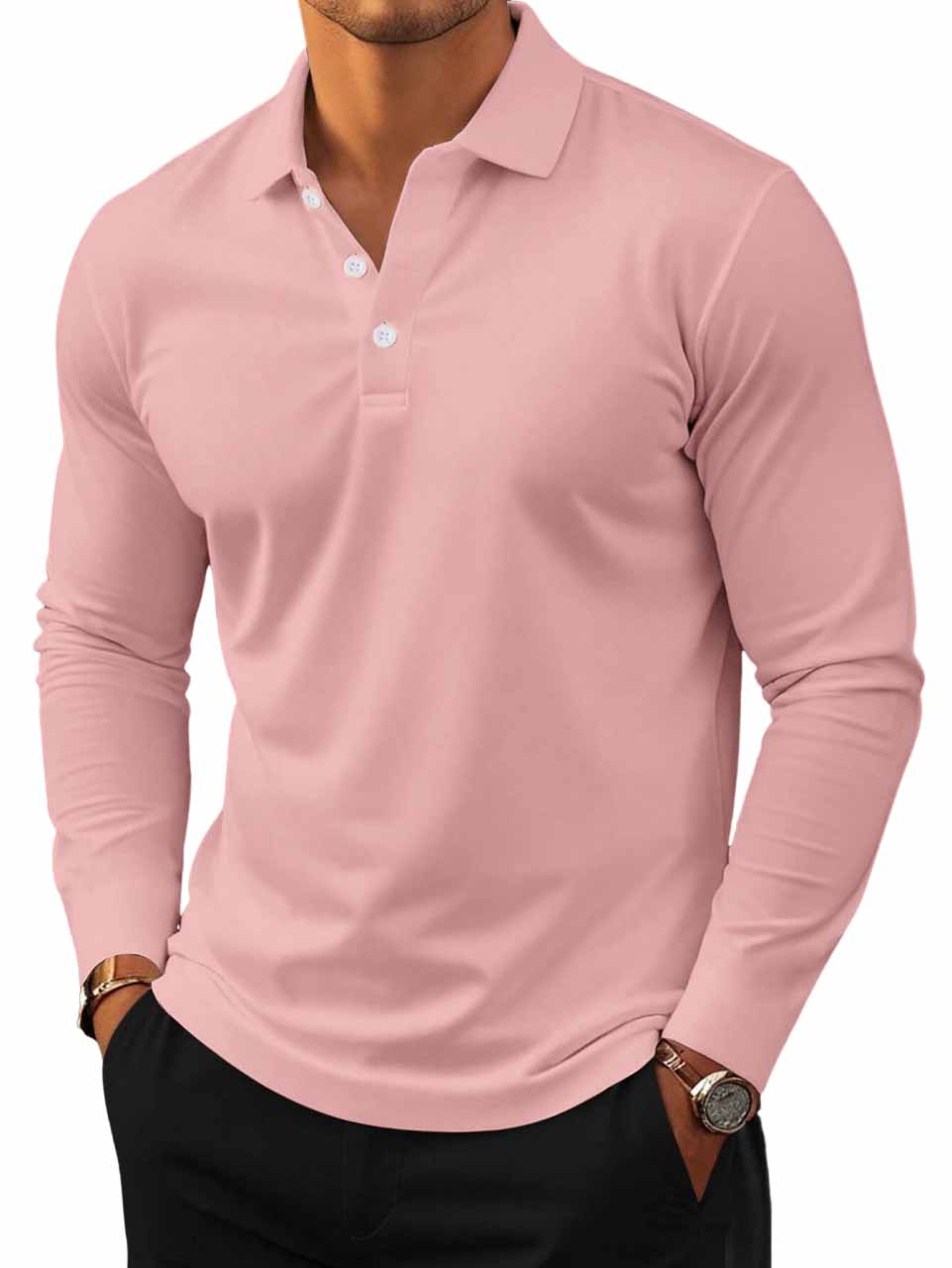 Men's Simple Lapel Long Sleeve Polo Shirt