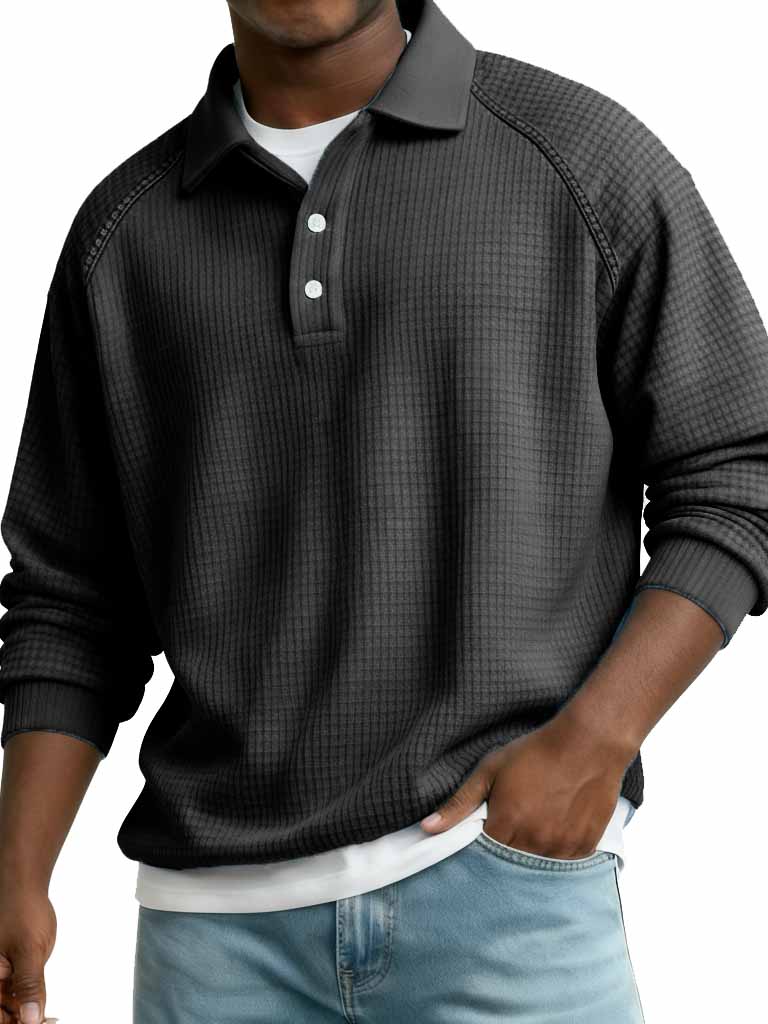Men's Fashionable Casual Waffle Gown with Raglan Sleeves and Polo Shirt