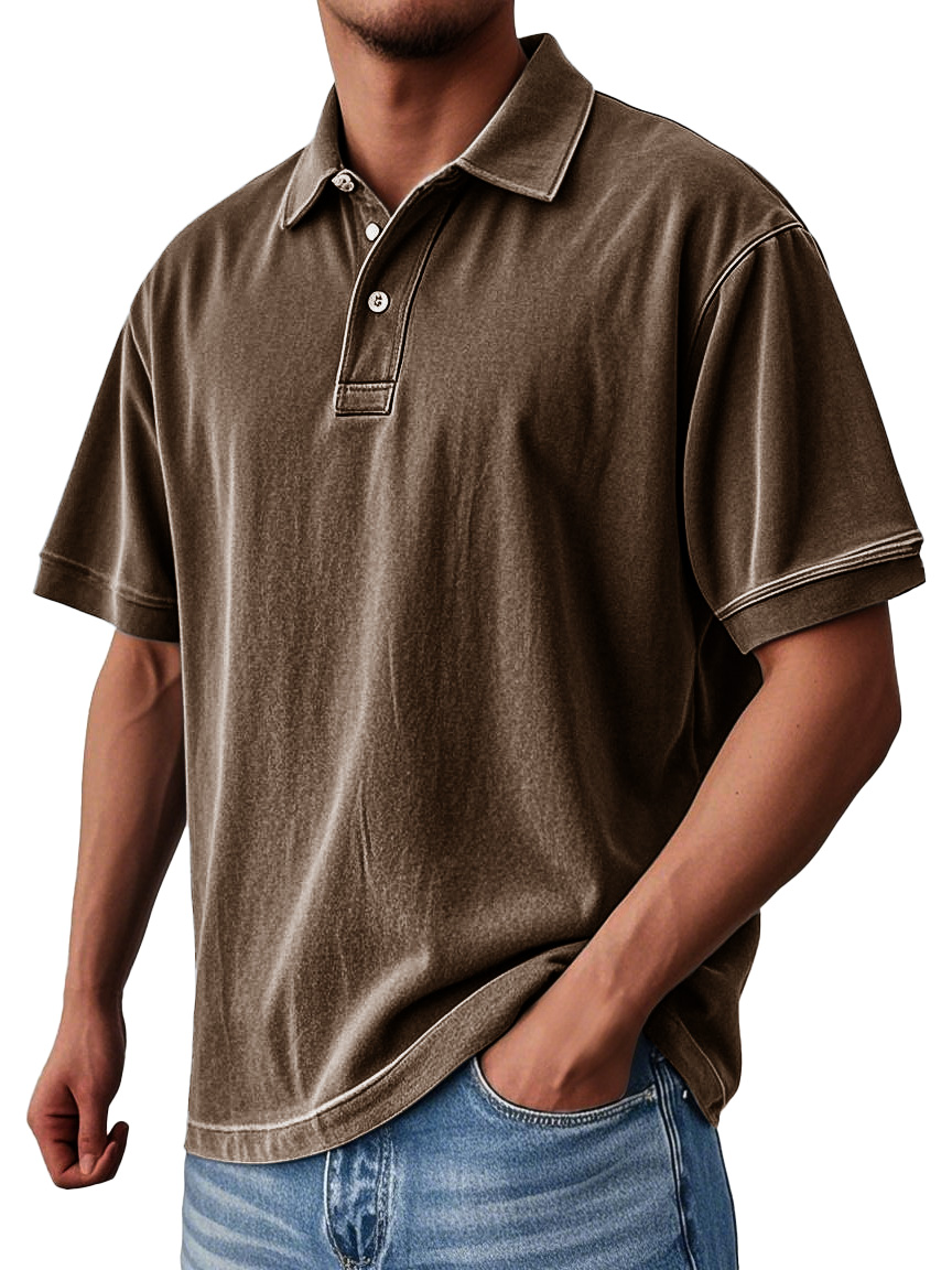 Men's Fashion Casual Vintage Washed Short-sleeved Lapel Polo Shirt