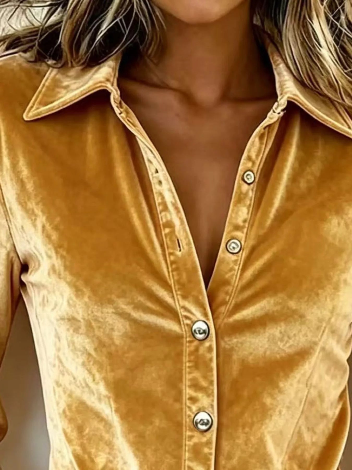 Parisian-Inspired Flounce Sleeve Button-Up Shirt